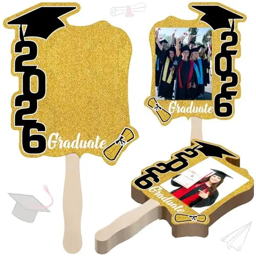 24 Pack Class of 2026 Graduation Fans with Handle | Double Sided DIY Grad Photo Props