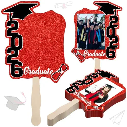 24 Pack Class of 2026 Graduation Fans with Handle | Double Sided DIY Grad Photo Props