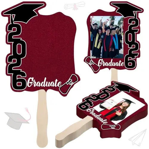 24 Pack Class of 2026 Graduation Fans with Handle | Double Sided DIY Grad Photo Props