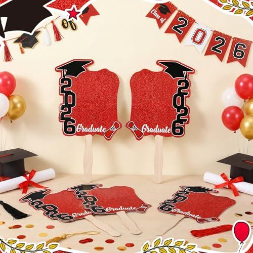 24 Pack Class of 2026 Graduation Fans with Handle | Double Sided DIY Grad Photo Props