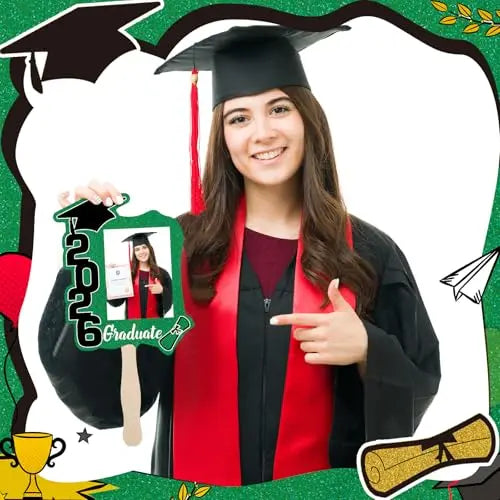 24 Pack Class of 2026 Graduation Fans with Handle | Double Sided DIY Grad Photo Props