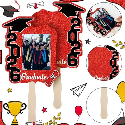 24 Pack Class of 2026 Graduation Fans with Handle | Double Sided DIY Grad Photo Props