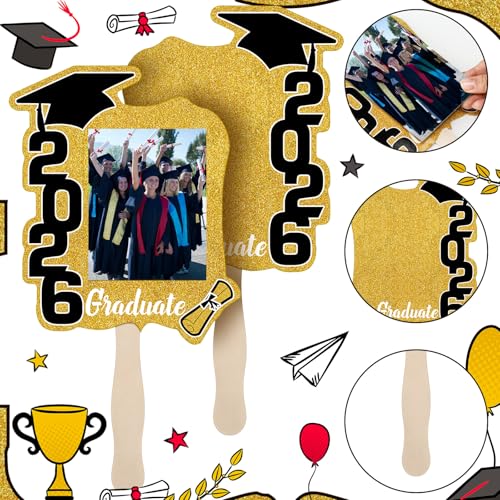 24 Pack Class of 2026 Graduation Fans with Handle | Double Sided DIY Grad Photo Props