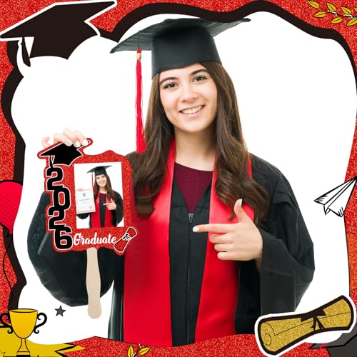 24 Pack Class of 2026 Graduation Fans with Handle | Double Sided DIY Grad Photo Props