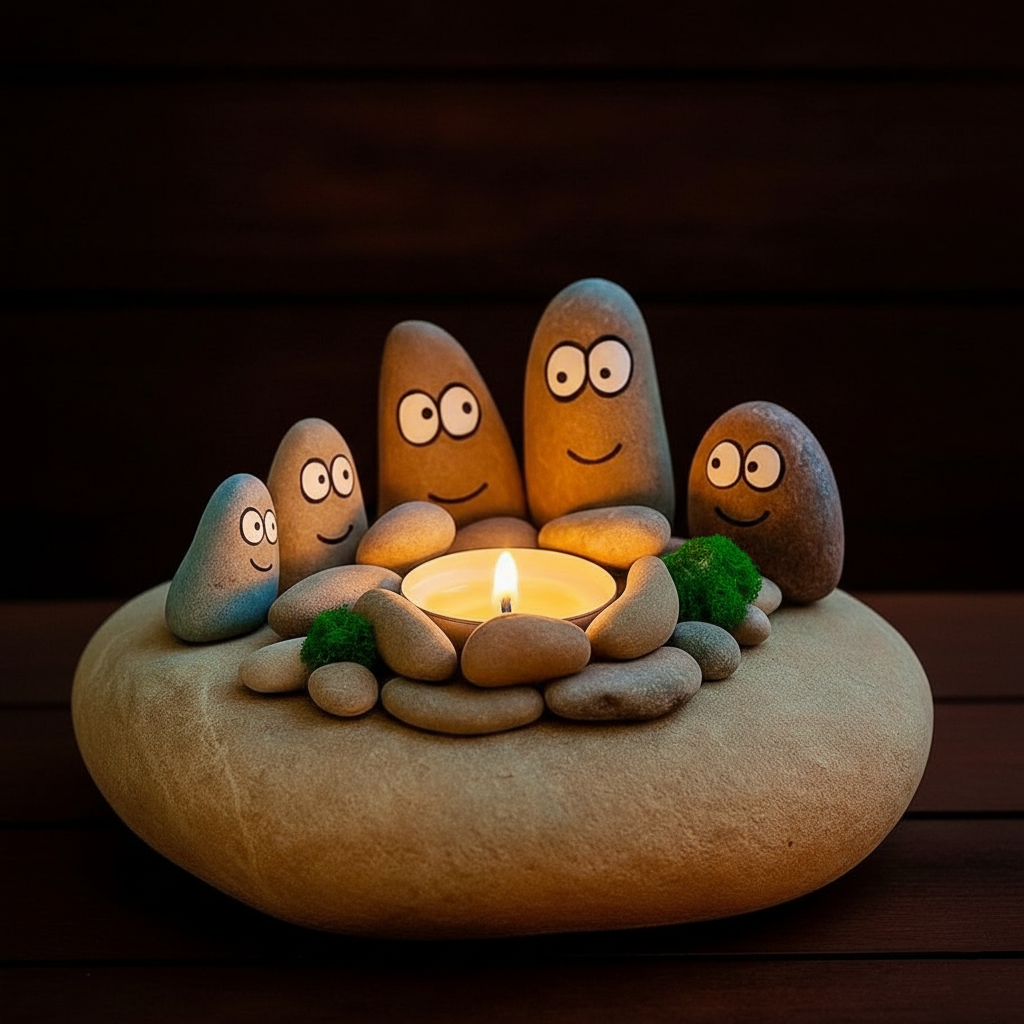 🔥Last Day 50% OFF - The "Pebble Family" Campfire Tealight Holder – Cozy Faux Stone Centerpiece(𝐋𝐮𝐜𝐚𝐬 𝐇𝐚𝐥𝐞 𝐇𝐚𝐧𝐝𝐦𝐚𝐝𝐞®)