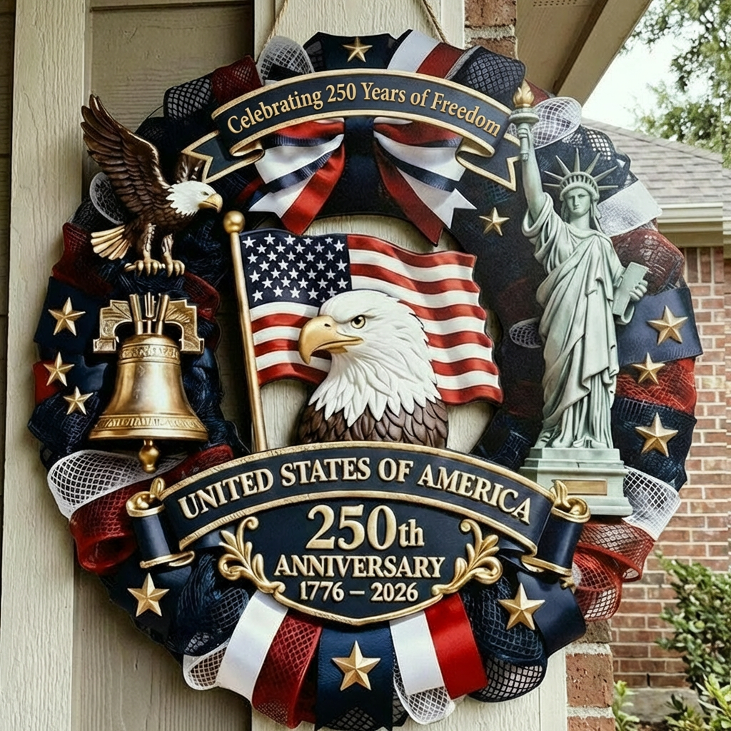 🇺🇸🦅250th America Anniversary Wreath- 1776-2026 Patriotic Door Sign(𝐋𝐮𝐜𝐚𝐬 𝐇𝐚𝐥𝐞 𝐇𝐚𝐧𝐝𝐦𝐚𝐝𝐞®)