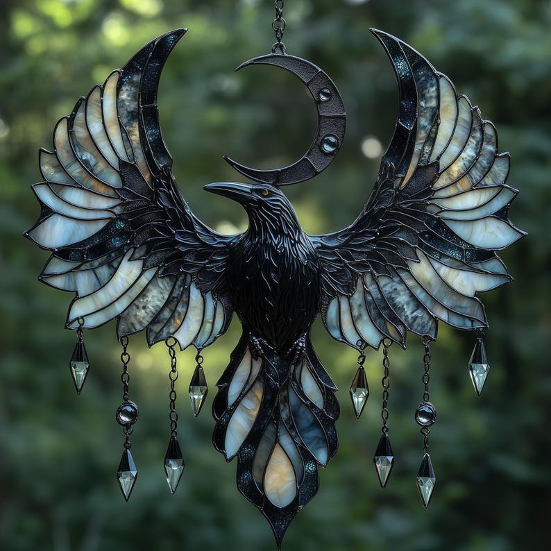 🔥Last Day 50% OFF - 🐦‍⬛Crescent Moon Raven Acrylic Suncatcher🌙