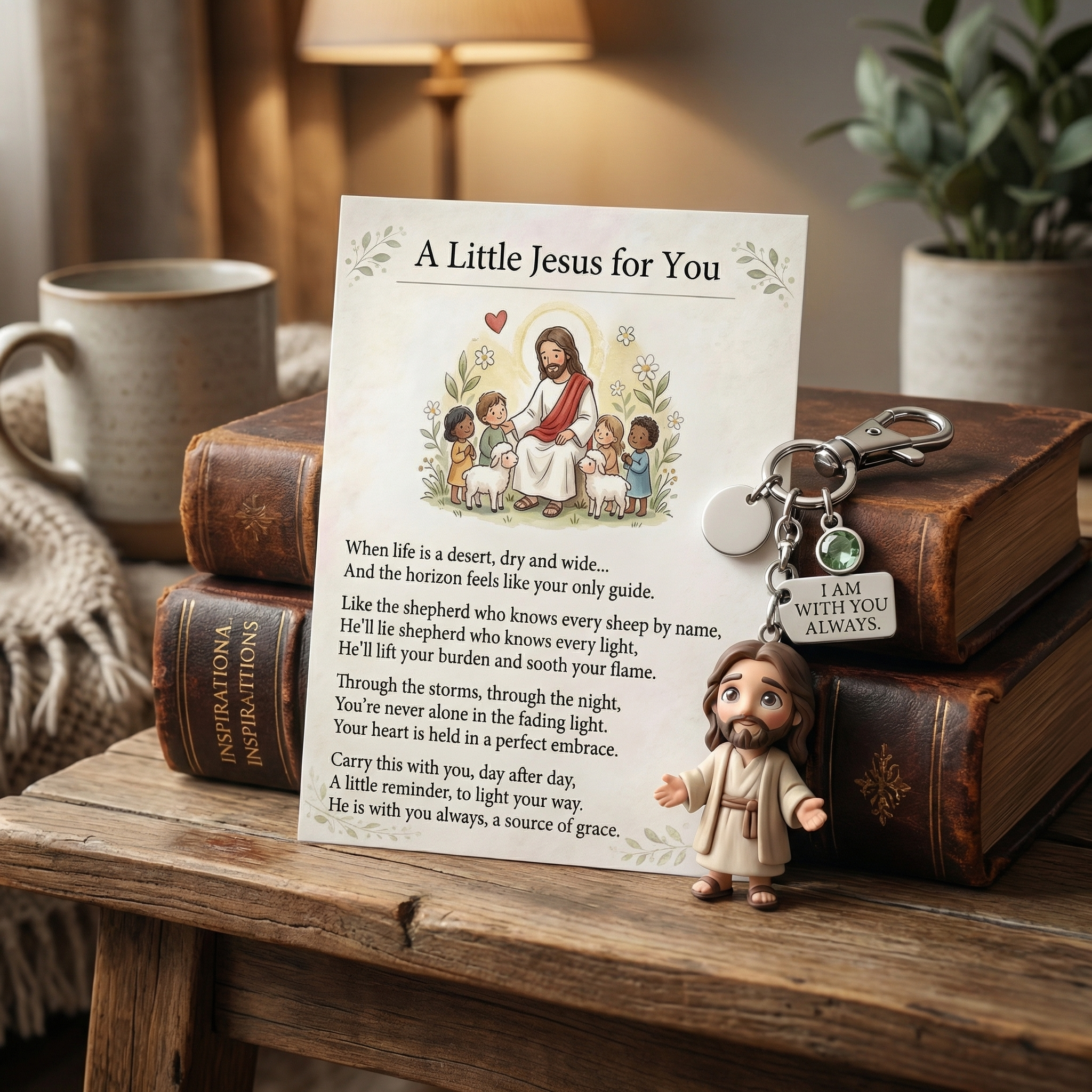 "A Little Jesus for You" - Comforting Pocket Reminder Keychain & Poem Card Gift Set 🌟🙏