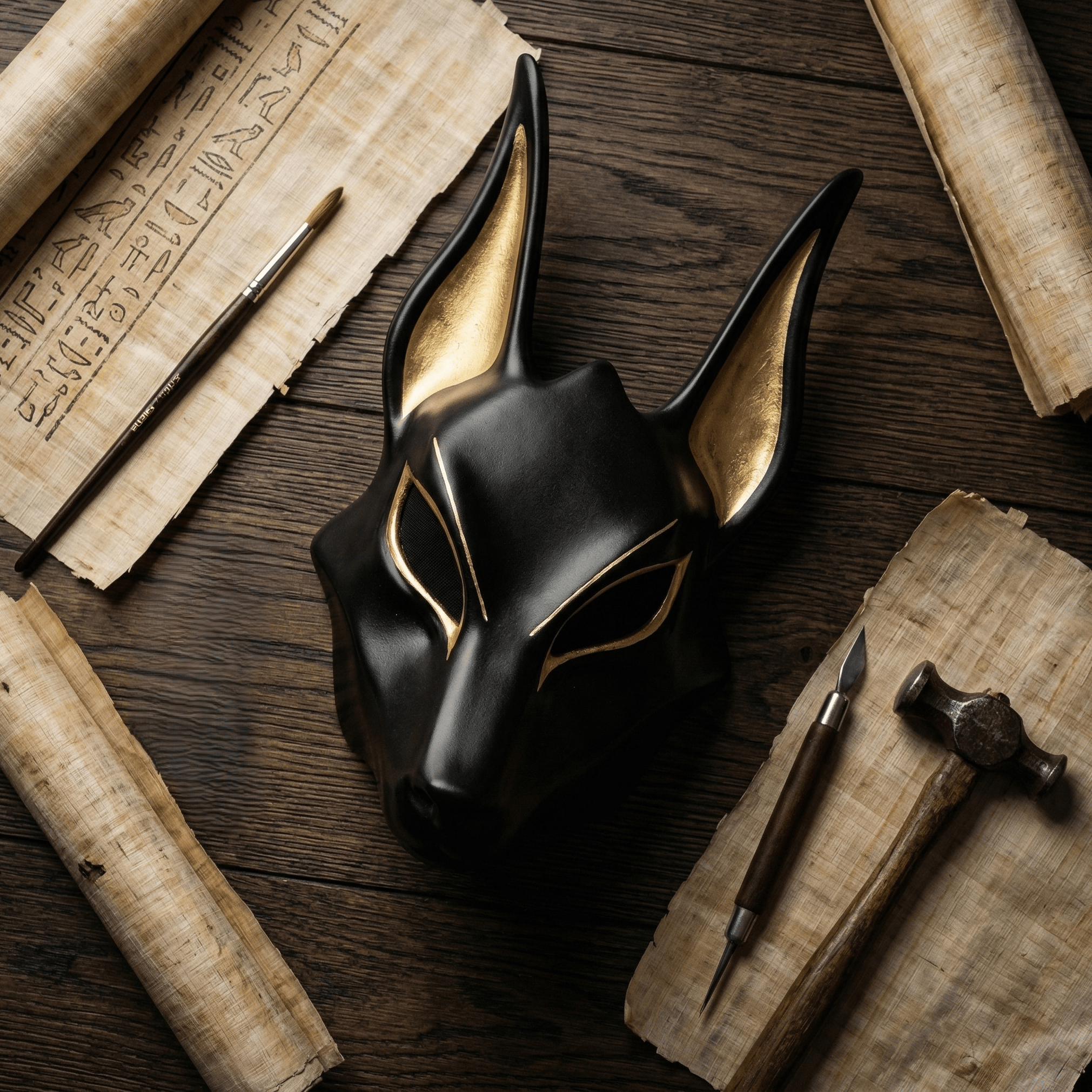 Egyptian Anubis Mask: Hand-Painted Faux Gold Leaf Jackal Mask for Cosplay & Luxury Wall Decor(𝐋𝐮𝐜𝐚𝐬 𝐇𝐚𝐥𝐞 𝐇𝐚𝐧𝐝𝐦𝐚𝐝𝐞®)
