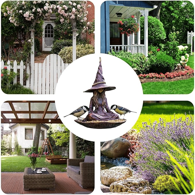 Meditating Witch Garden Bird Feeder