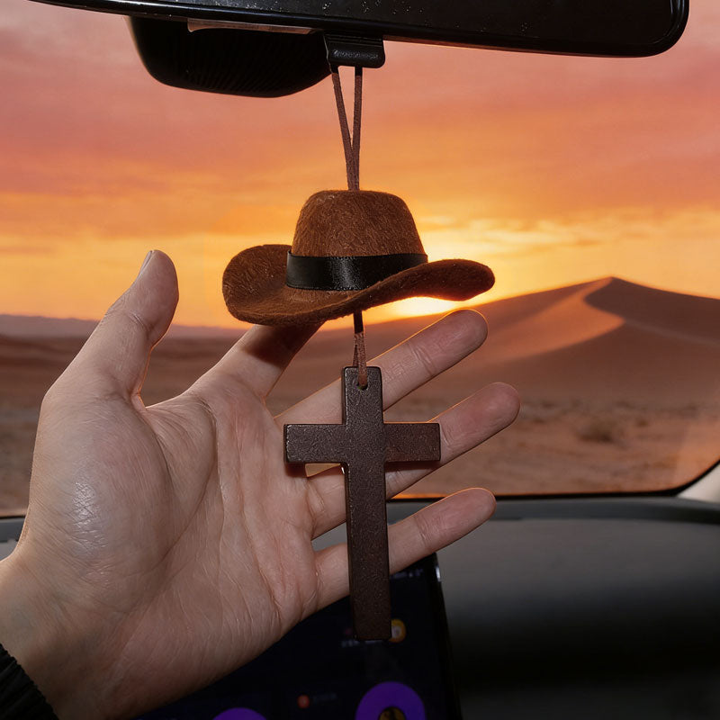 🔥Last Day 50% OFF - 🤠 Cowboy Hat & Cross Car Charm | A Ride with Style & Faith 🚗✨(𝐋𝐮𝐜𝐚𝐬 𝐇𝐚𝐥𝐞 𝐇𝐚𝐧𝐝𝐦𝐚𝐝𝐞®)