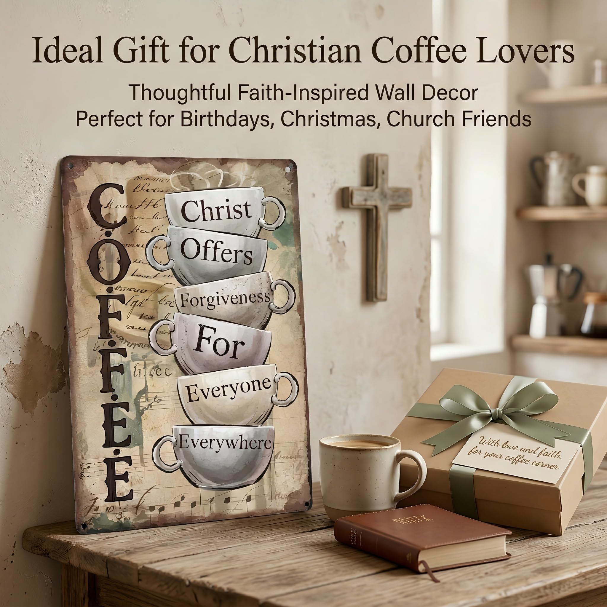 Christ Offers Forgiveness for Everyone 12x8 Metal Sign &ndash; Wall Art for Christian Kitchen & Indoor Porch, Rustic Coffee Station Decor,Office, Church & Funny Gifts