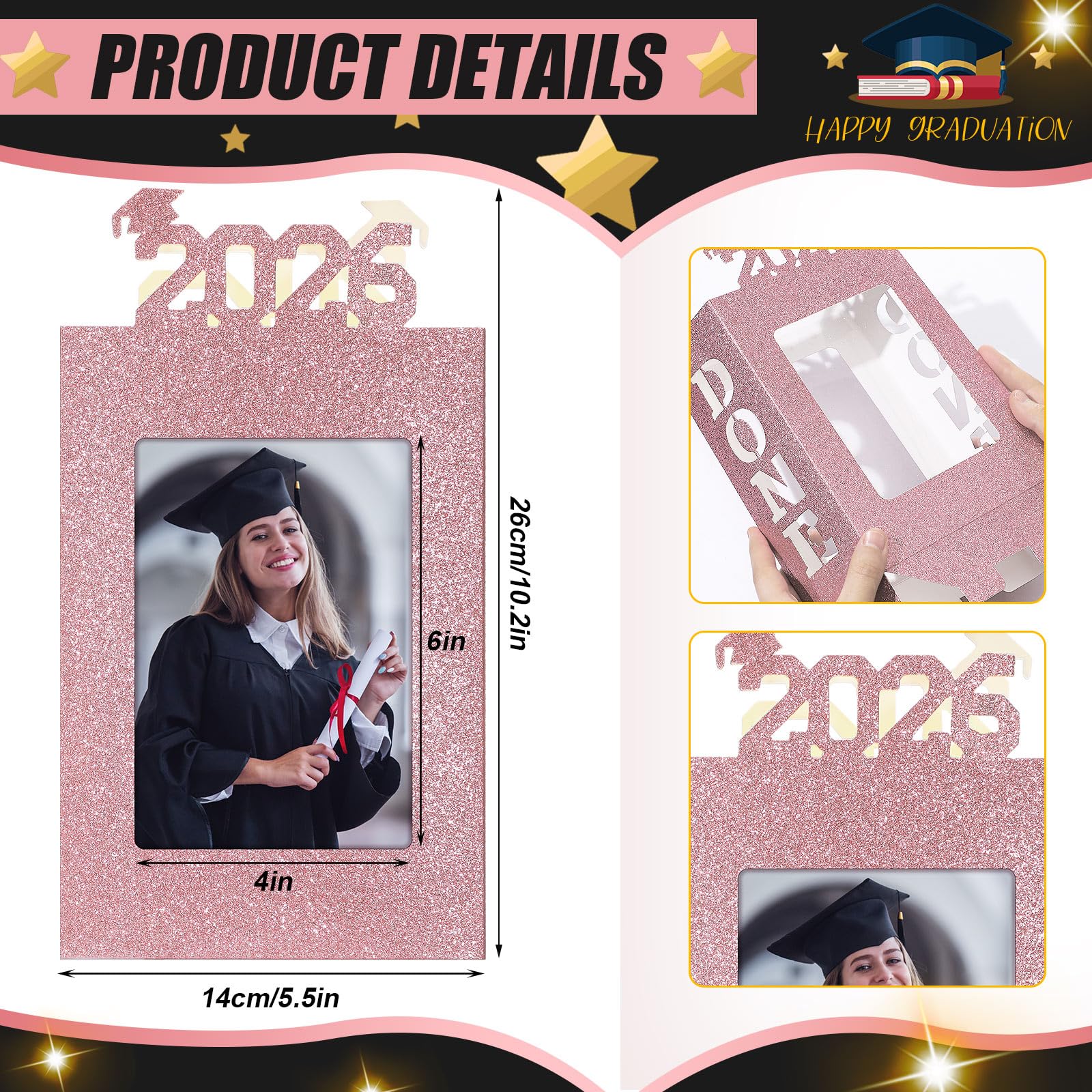 4/8件套毕业典礼中心装饰品,适用于2026届毕业生,可放置4x6英寸照片,毕业典礼餐桌中心装饰品,带LED灯条,毕业礼物,毕业派对礼品,高中/大学毕业生适用