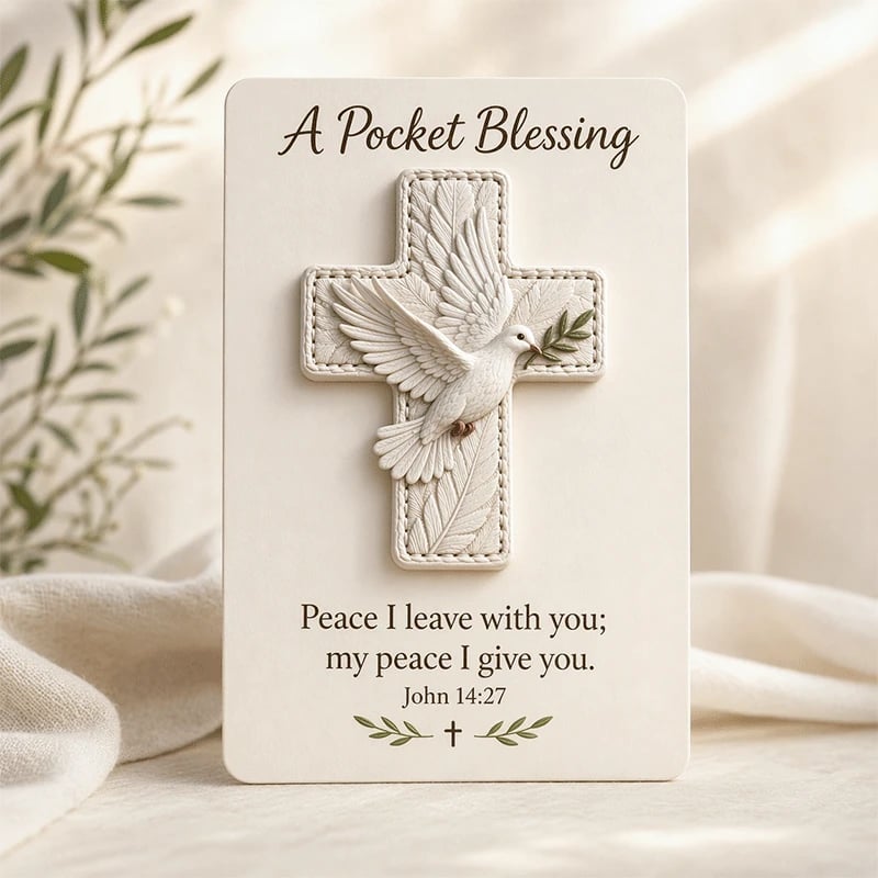 🕊️ Handmade 3D Bird Pocket Cross -🙏 Genuine Leather Portable Blessing, Includes Scripture Card 💕