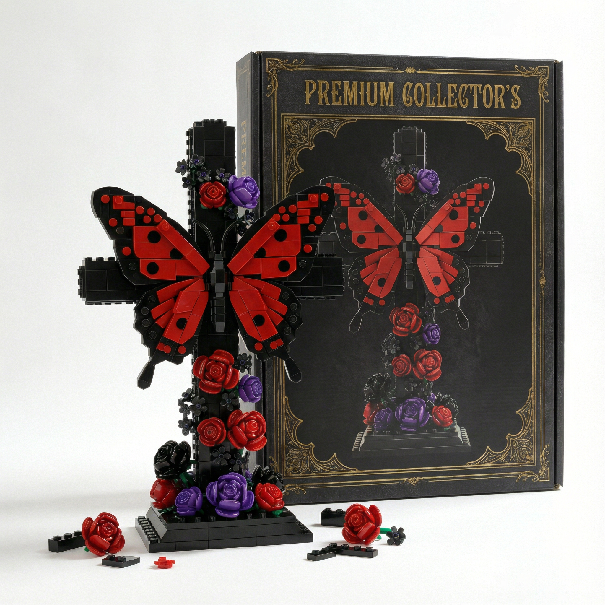 🖤 Butterfly of Fate Cross - Gothic Butterfly Cross · Collector Brick Sculpture