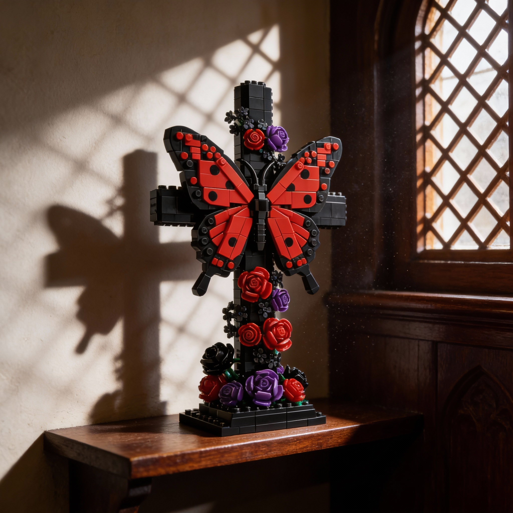 🖤 Butterfly of Fate Cross - Gothic Butterfly Cross · Collector Brick Sculpture