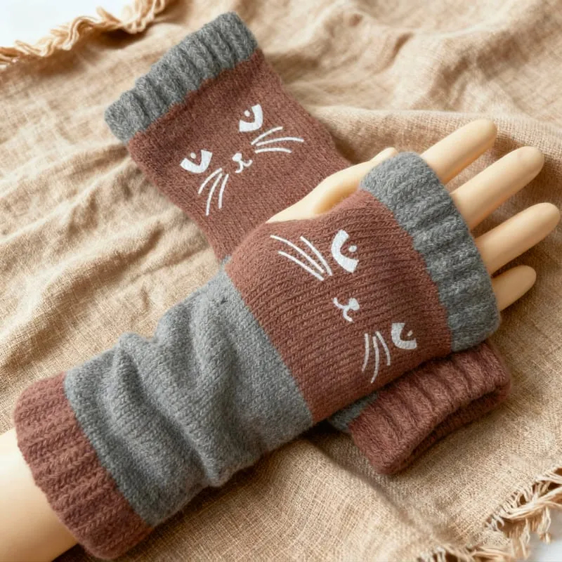🔥Last Day 50% OFF - Women’s Cat Fingerless Winter Gloves😻🧤