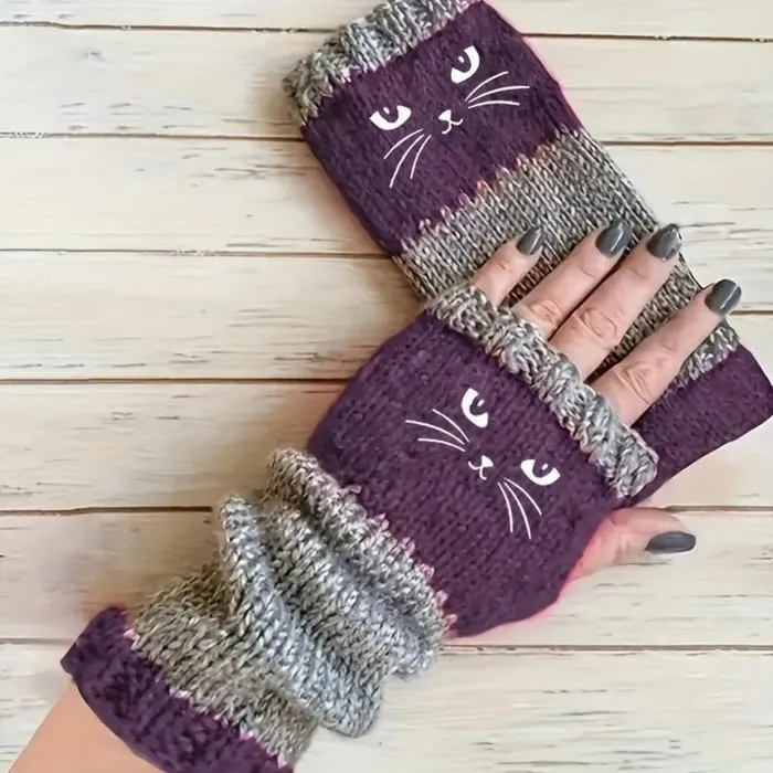🔥Last Day 50% OFF - Women’s Cat Fingerless Winter Gloves😻🧤