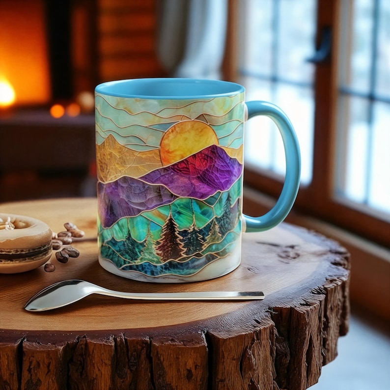 🌄 Stained Glass Sunset Mountain Mug