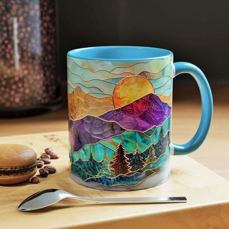 🌄 Stained Glass Sunset Mountain Mug