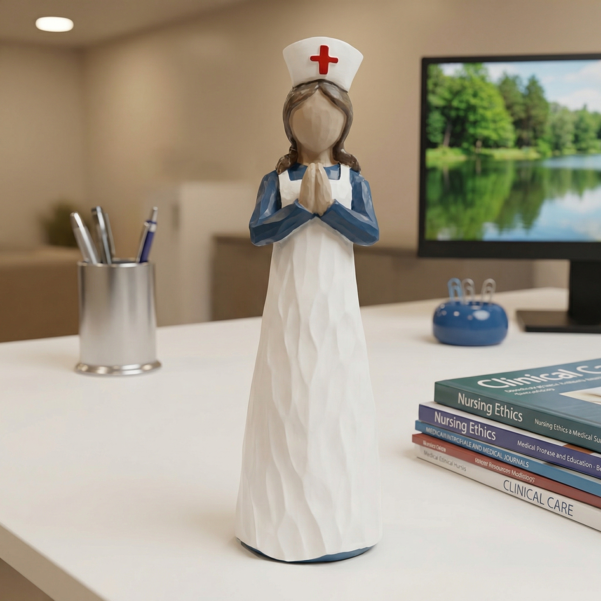 Hand-Painted Resin Angel Nurse Statue – Inspirational Nurse Figurine for Appreciation, Care & Hope(𝐋𝐮𝐜𝐚𝐬 𝐇𝐚𝐥𝐞 𝐇𝐚𝐧𝐝𝐦𝐚𝐝𝐞®)