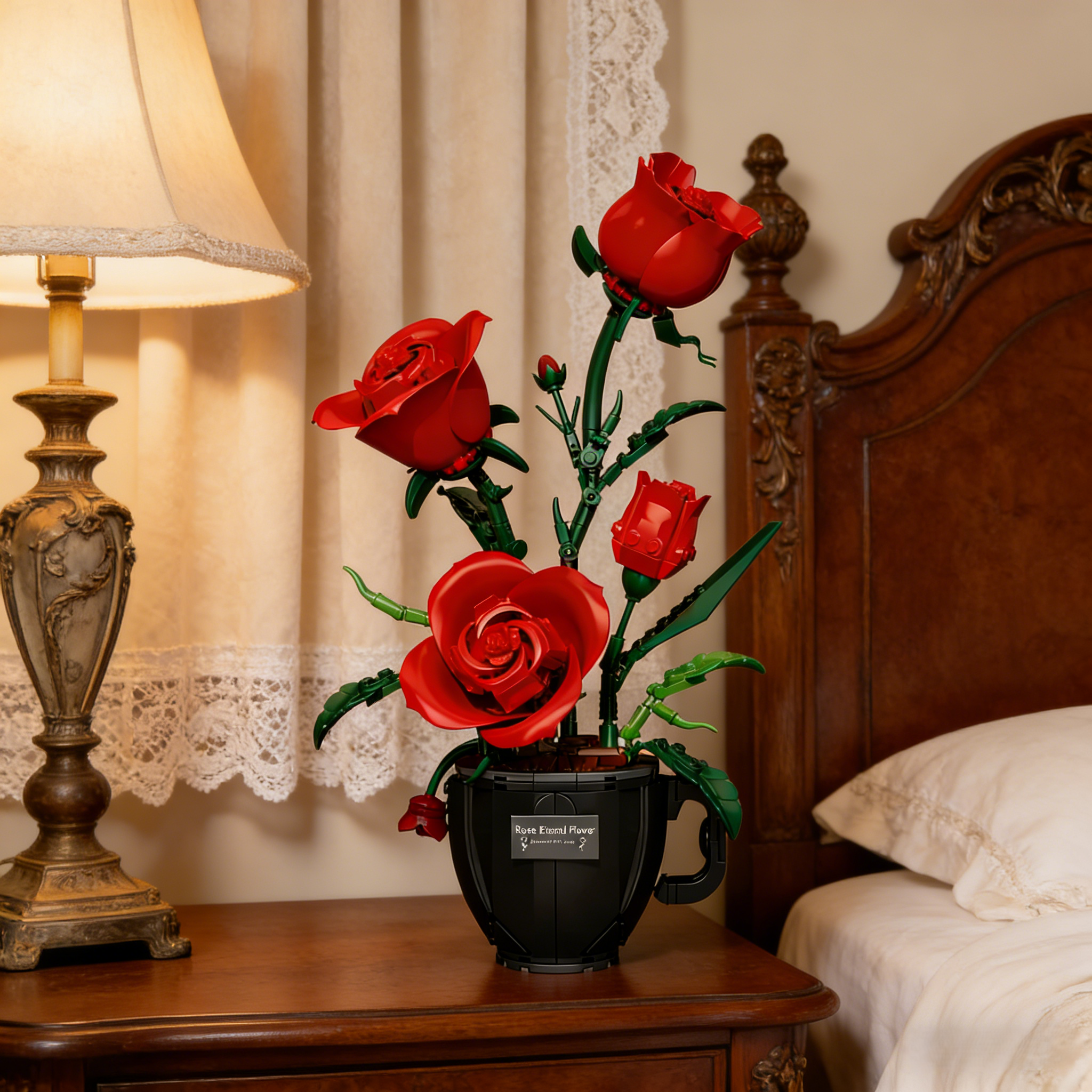 Red Wine Cup Blossom Decor Building Block