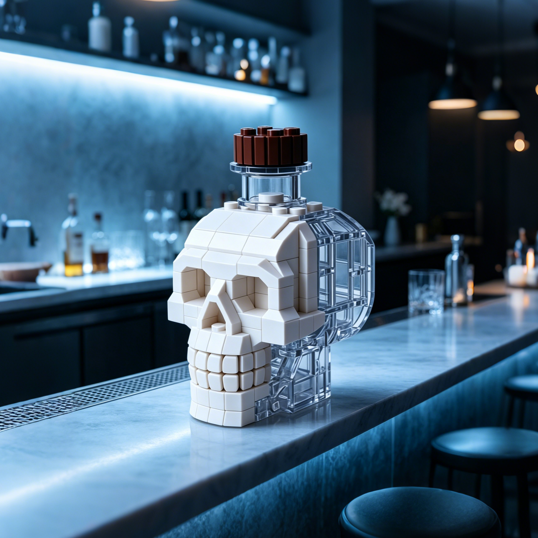 🎃💀 Skeleton Skull Buildable Decanter Brick Set