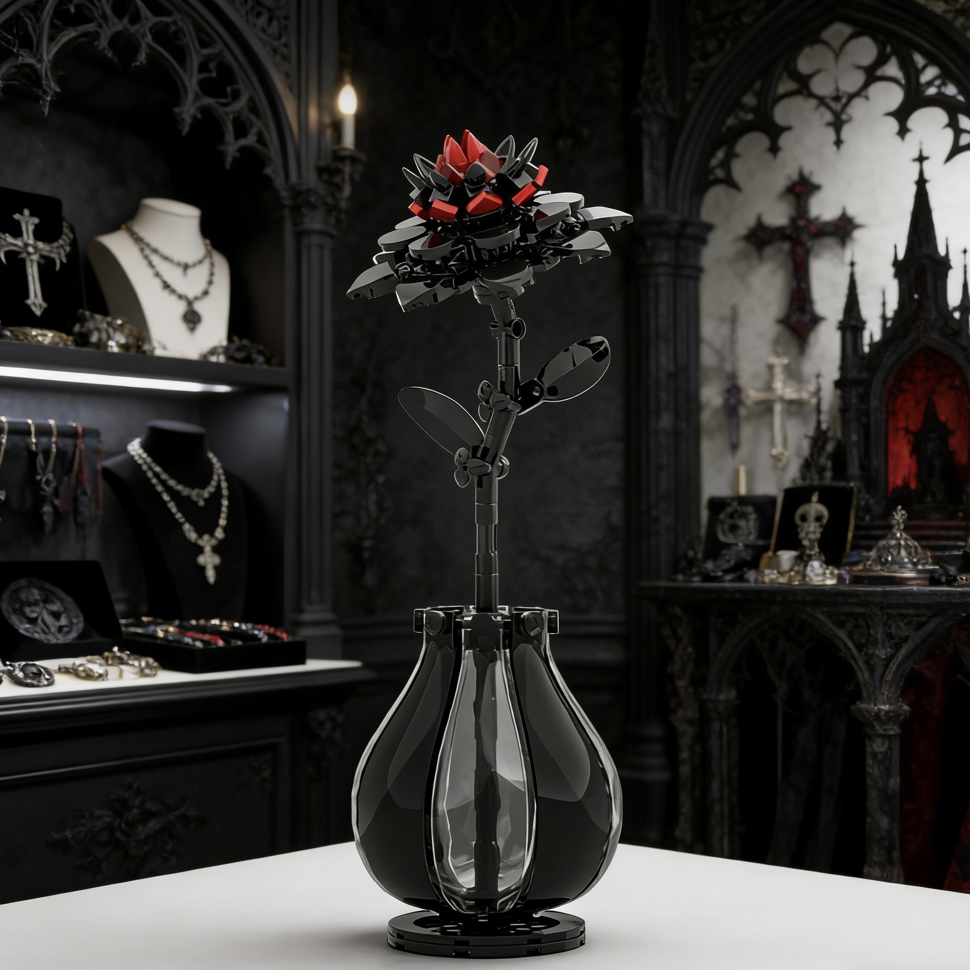 Gothic Crimson Dahlia "Eternal Bloom" Brick Flower