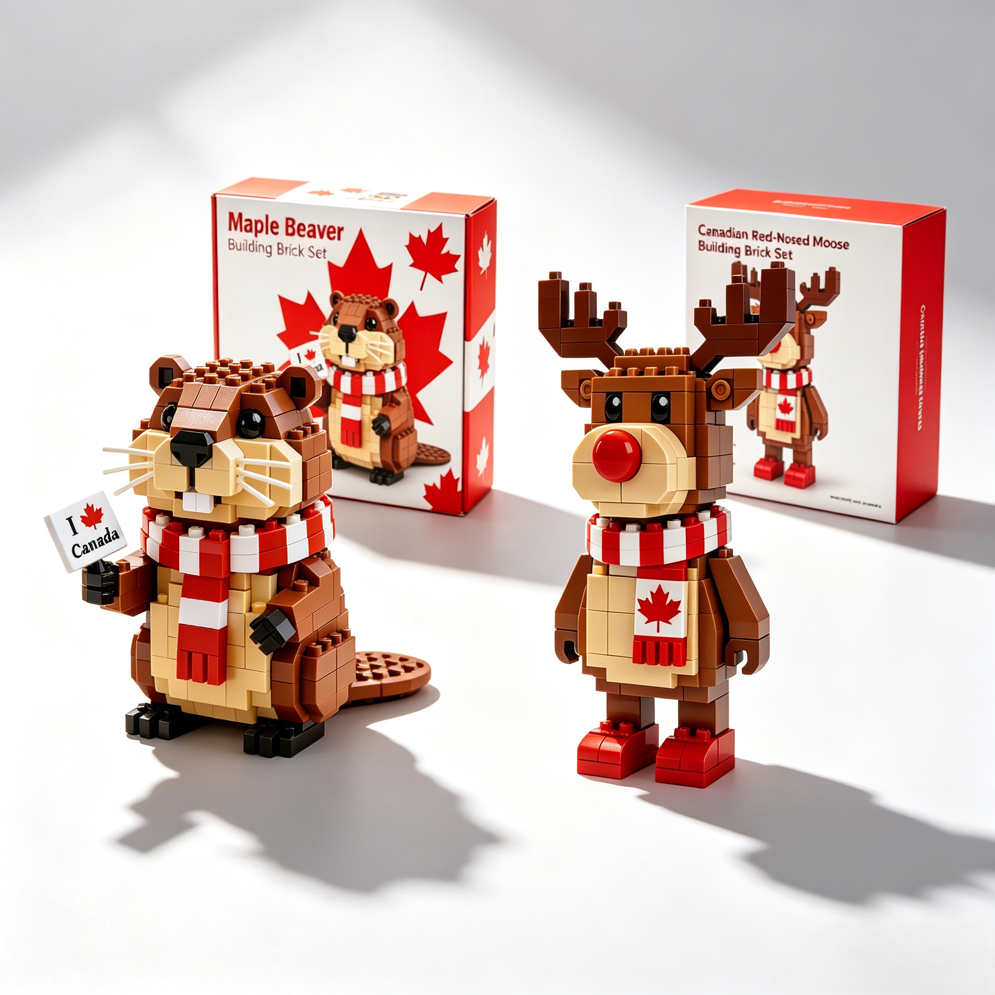 Canada Day Icon Duo: Moose & Beaver Building Blocks Set