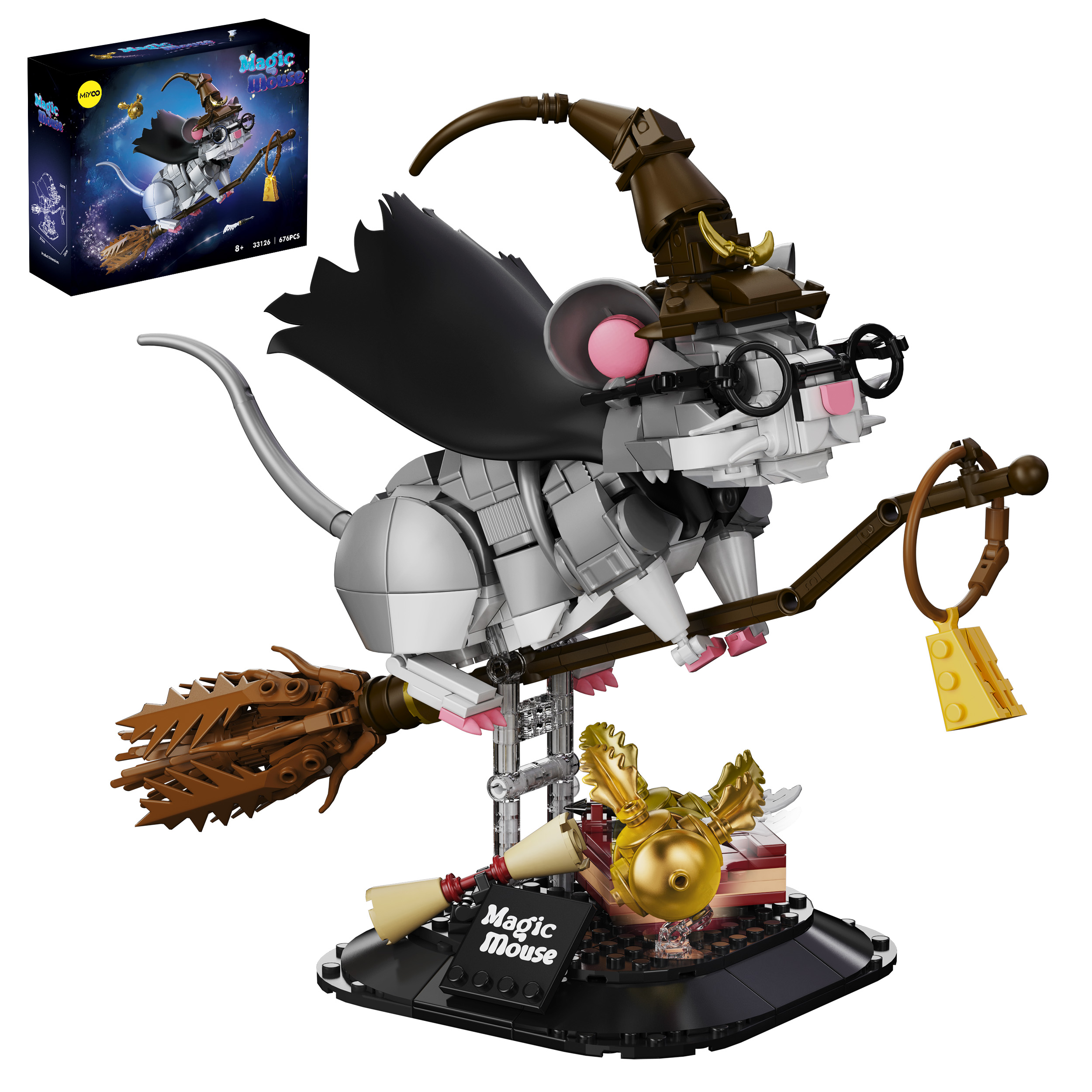 Magic Academy Mouse Brick Set – Flying Broom Wizard Edition🪄