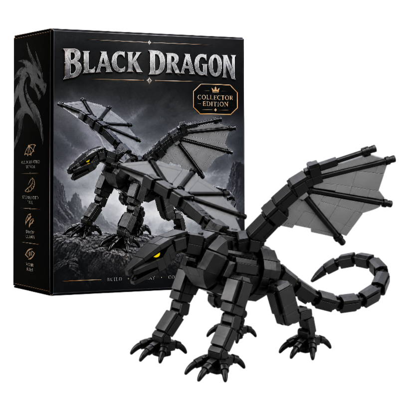 Legendary Curve Black Dragon Brick Building Set – Legendary Creature Collection – Brixzoom