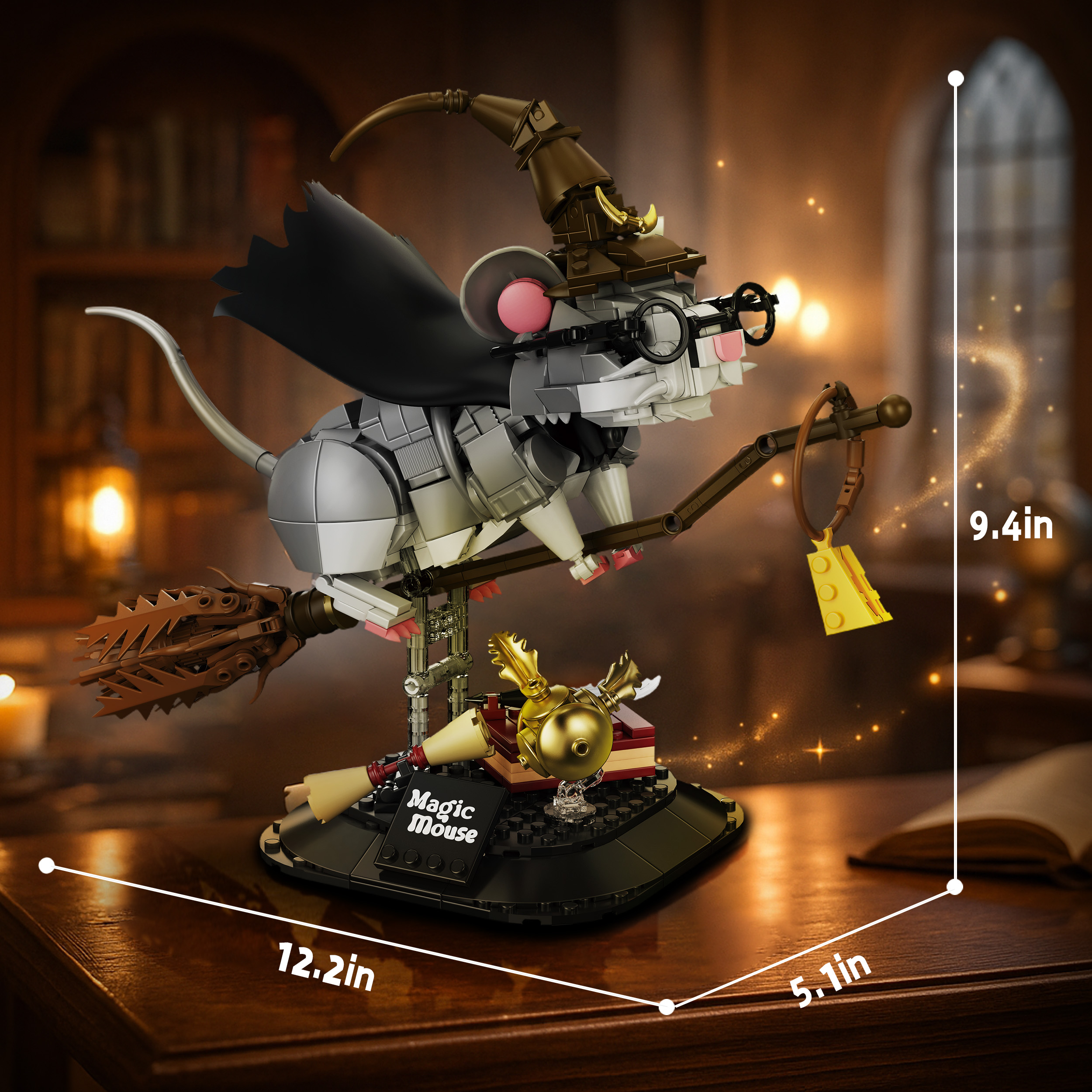 Magic Academy Mouse Brick Set – Flying Broom Wizard Edition🪄