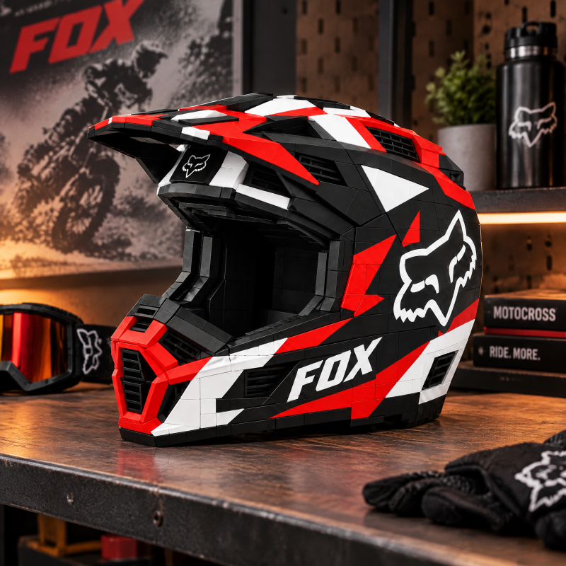 Extreme Ride Motorcycle Helmet Building Set – Red, Black & White Edition