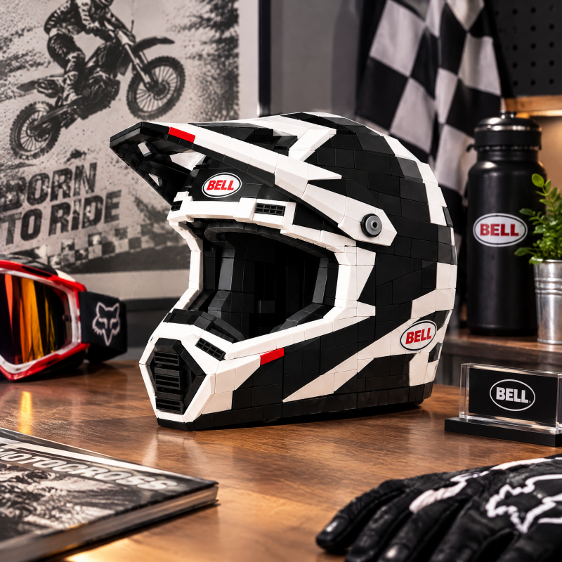 Motocross Helmet Building Set – Black & White Edition