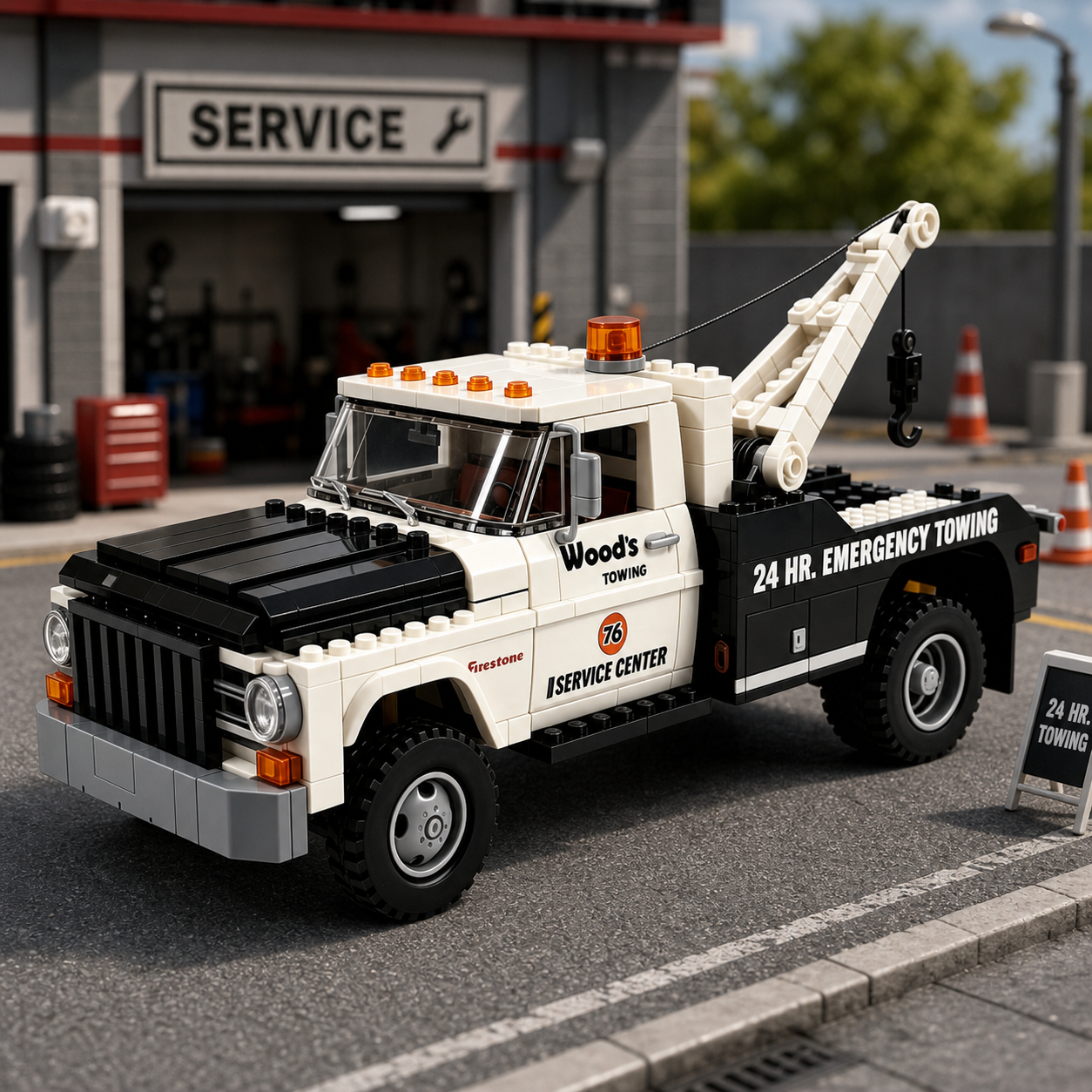 24HR Emergency Tow Truck Building Block Set – Retro American Design