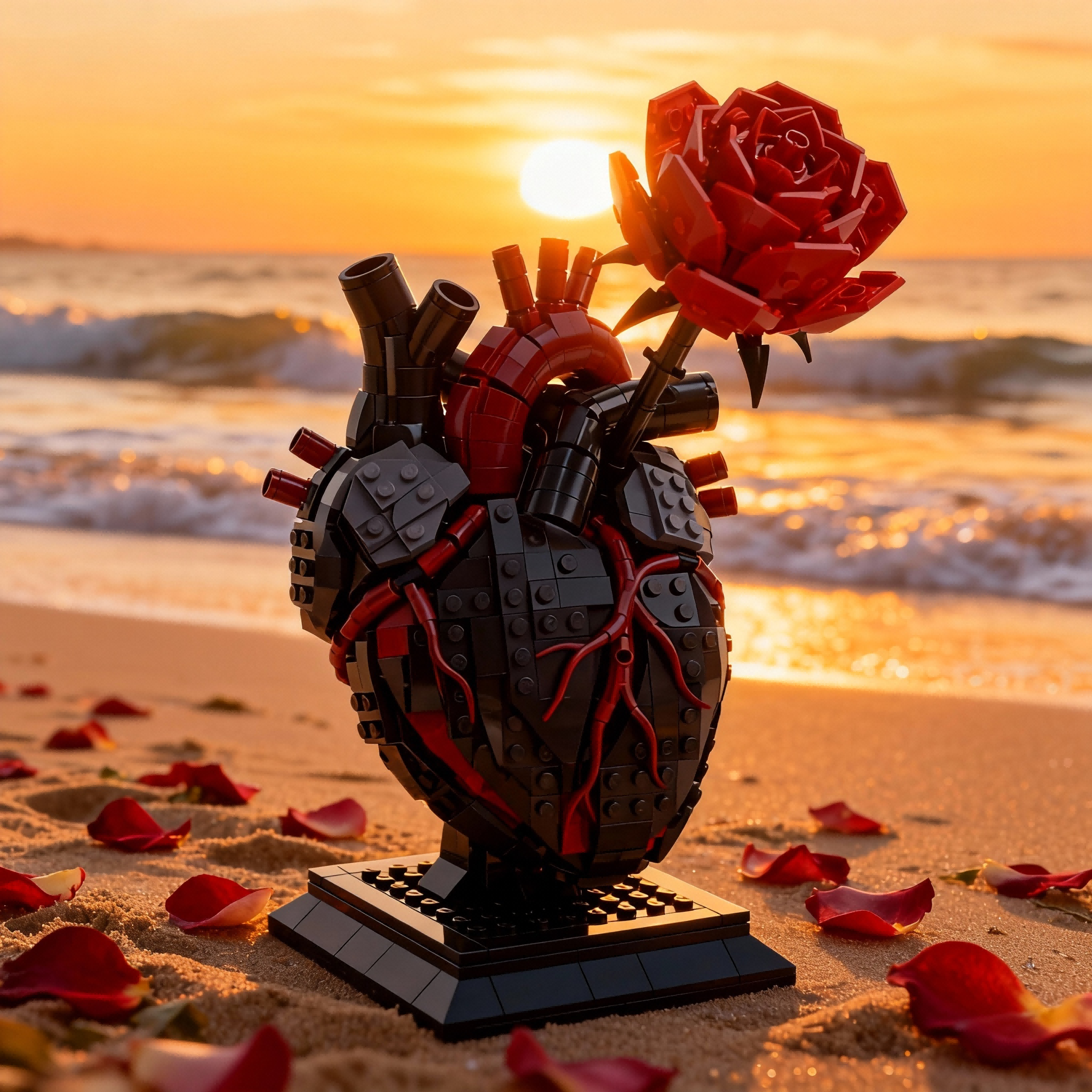 🌹Forbidden Heart — Black Thorn Rose Building Block