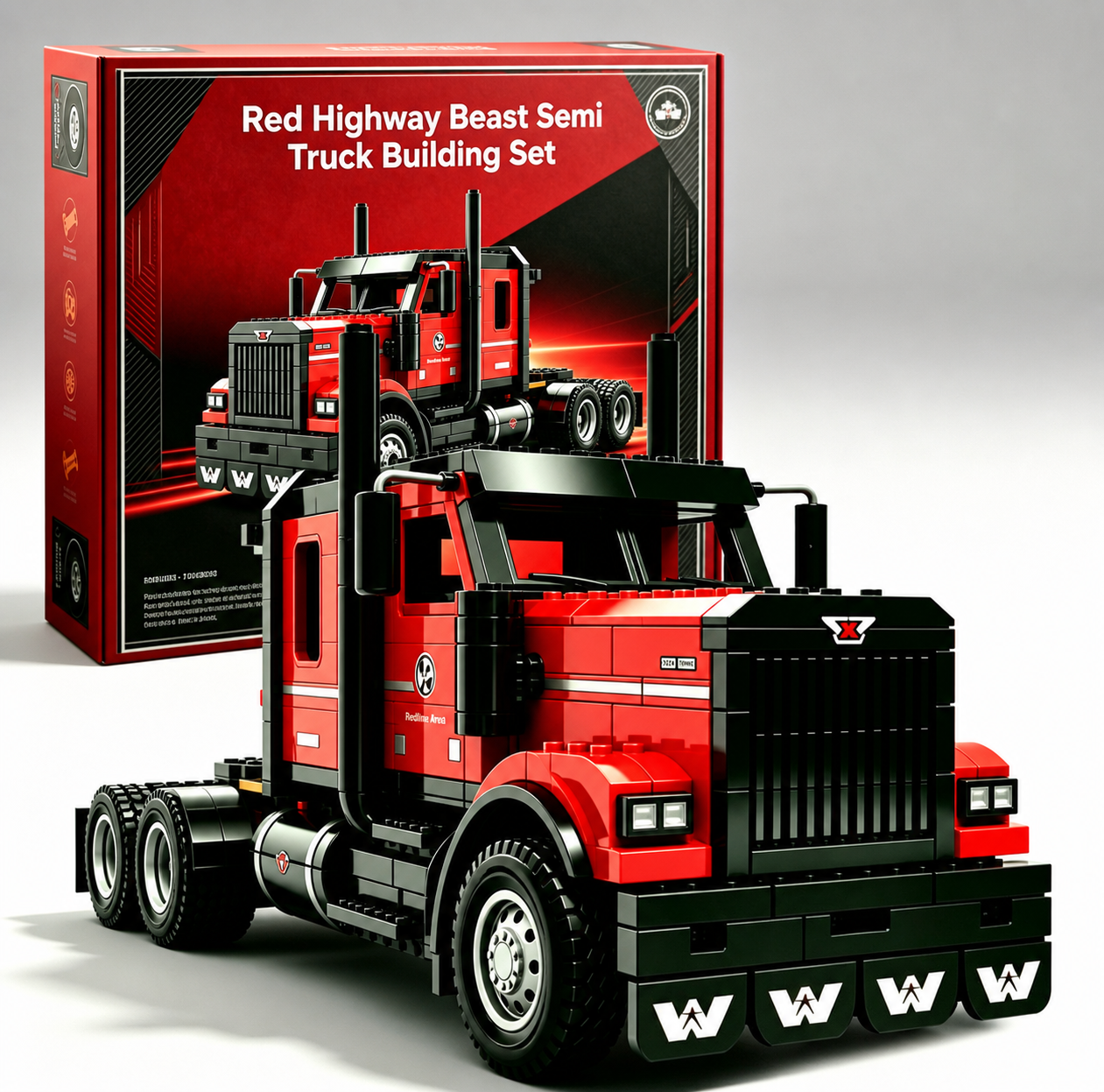 🚛Red Highway Beast Semi Truck Building Set
