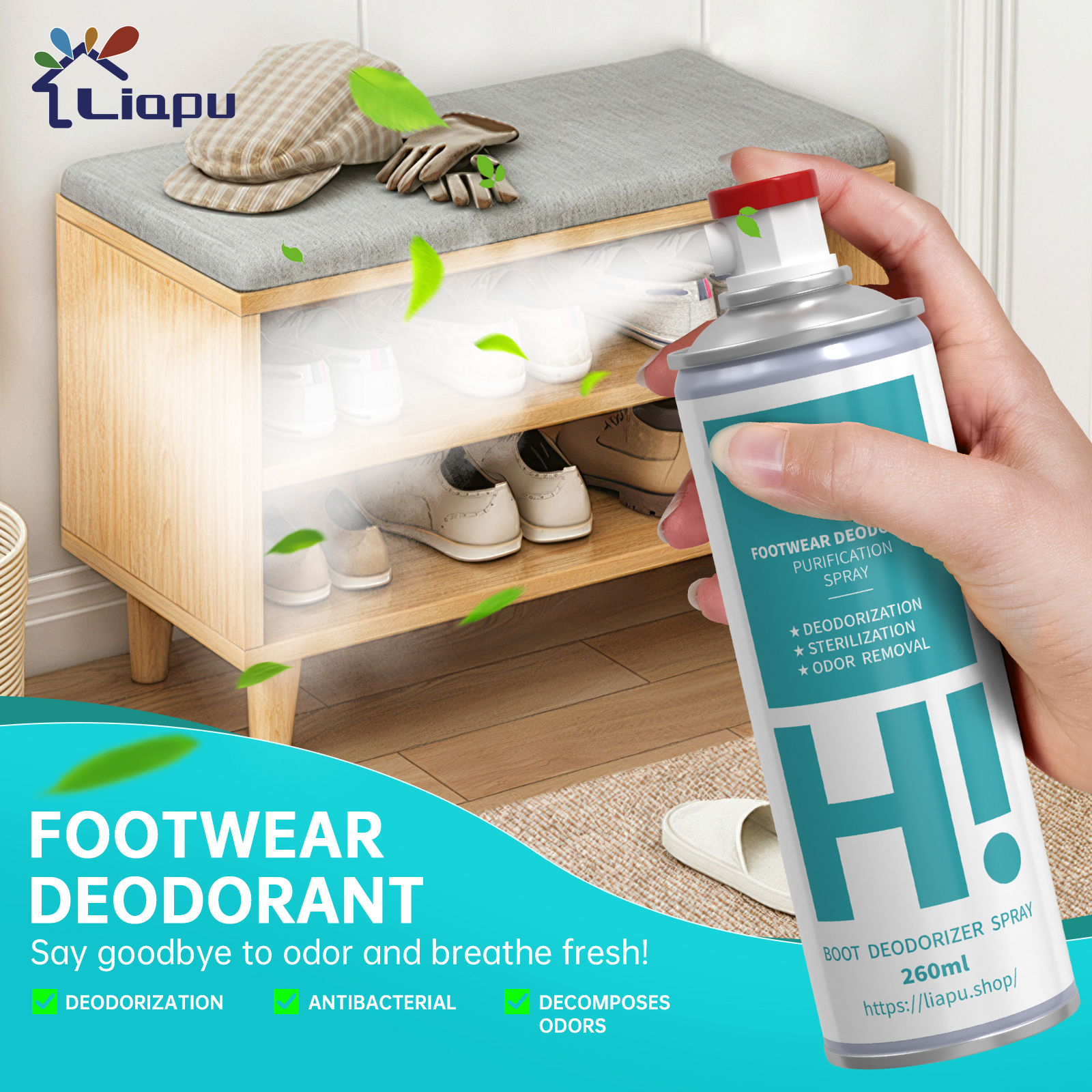 Liapu Footwear Deodorant 260ml Shoe & Sock Purification Spray Anti-Odor Antibacterial for Freshness Hygiene Bedroom Use