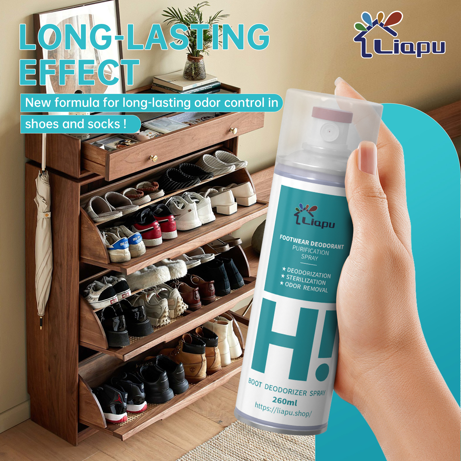 Liapu Footwear Deodorant 260ml Shoe & Sock Purification Spray Anti-Odor Antibacterial for Freshness Hygiene Bedroom Use