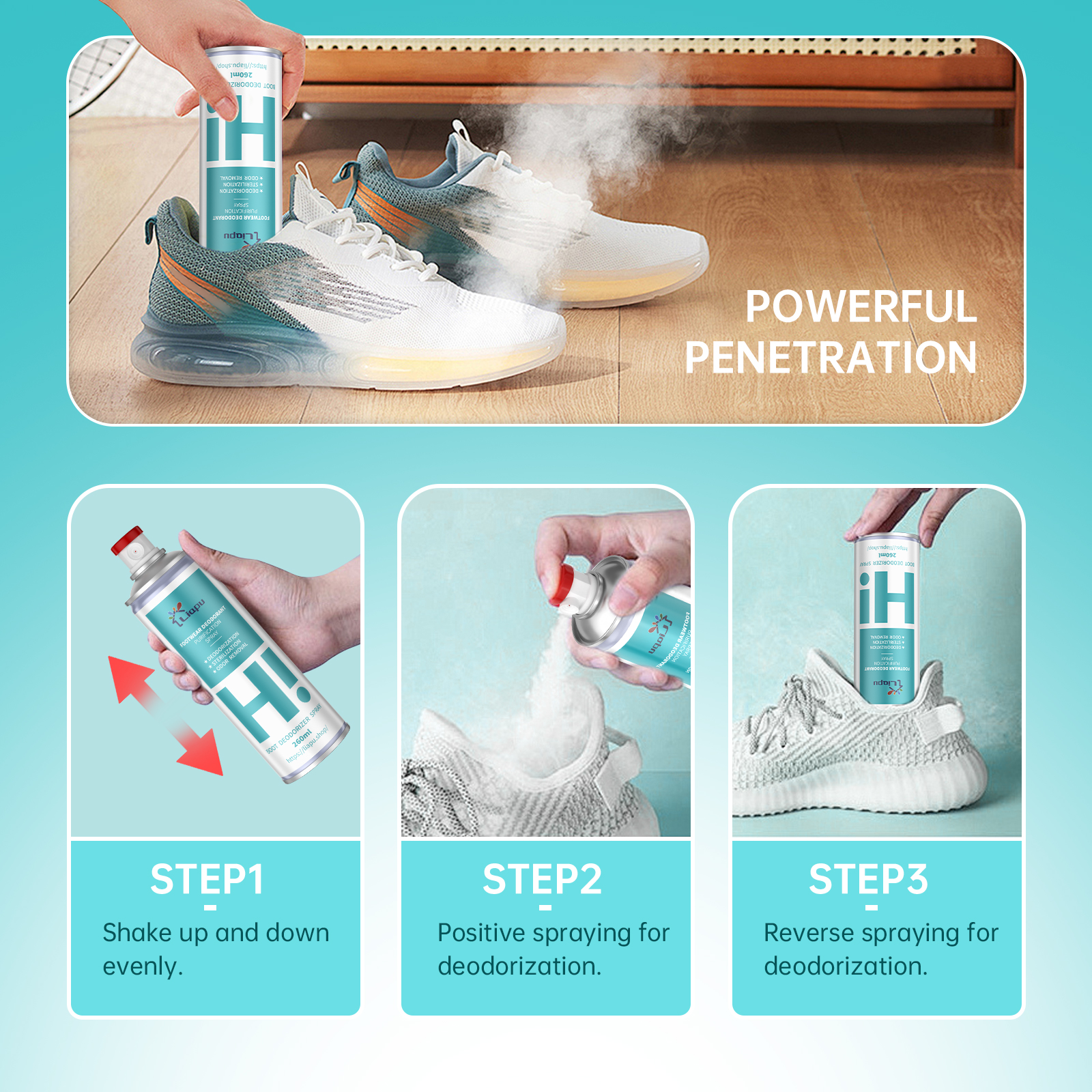 Liapu Footwear Deodorant 260ml Shoe & Sock Purification Spray Anti-Odor Antibacterial for Freshness Hygiene Bedroom Use
