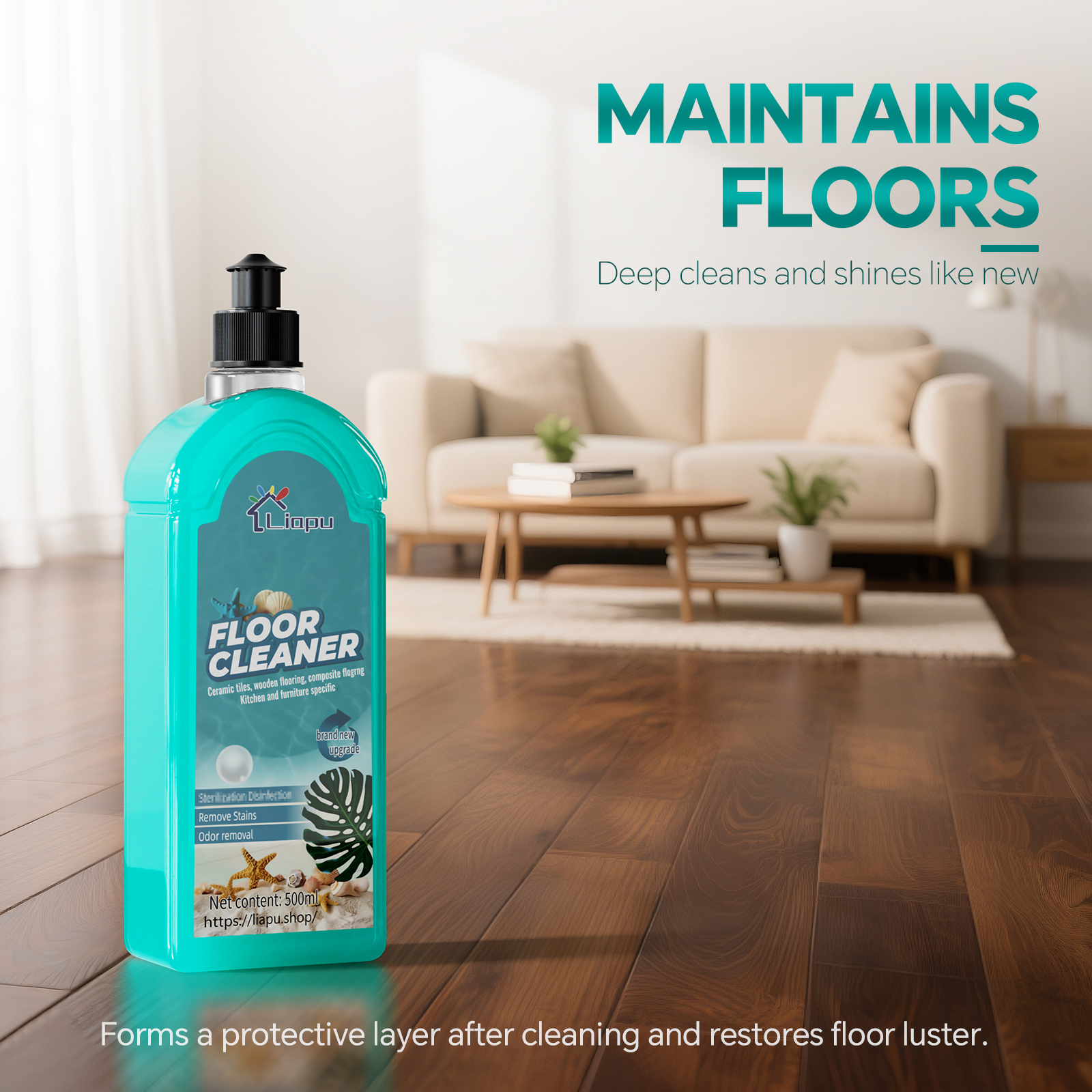 Liapu Floor Cleaner Highly Scented Mop Soap Concentrated Formula Household Cleaning Disinfectant Quick Drying Antibacterial Detergent for Wooden Marble Tile Floors