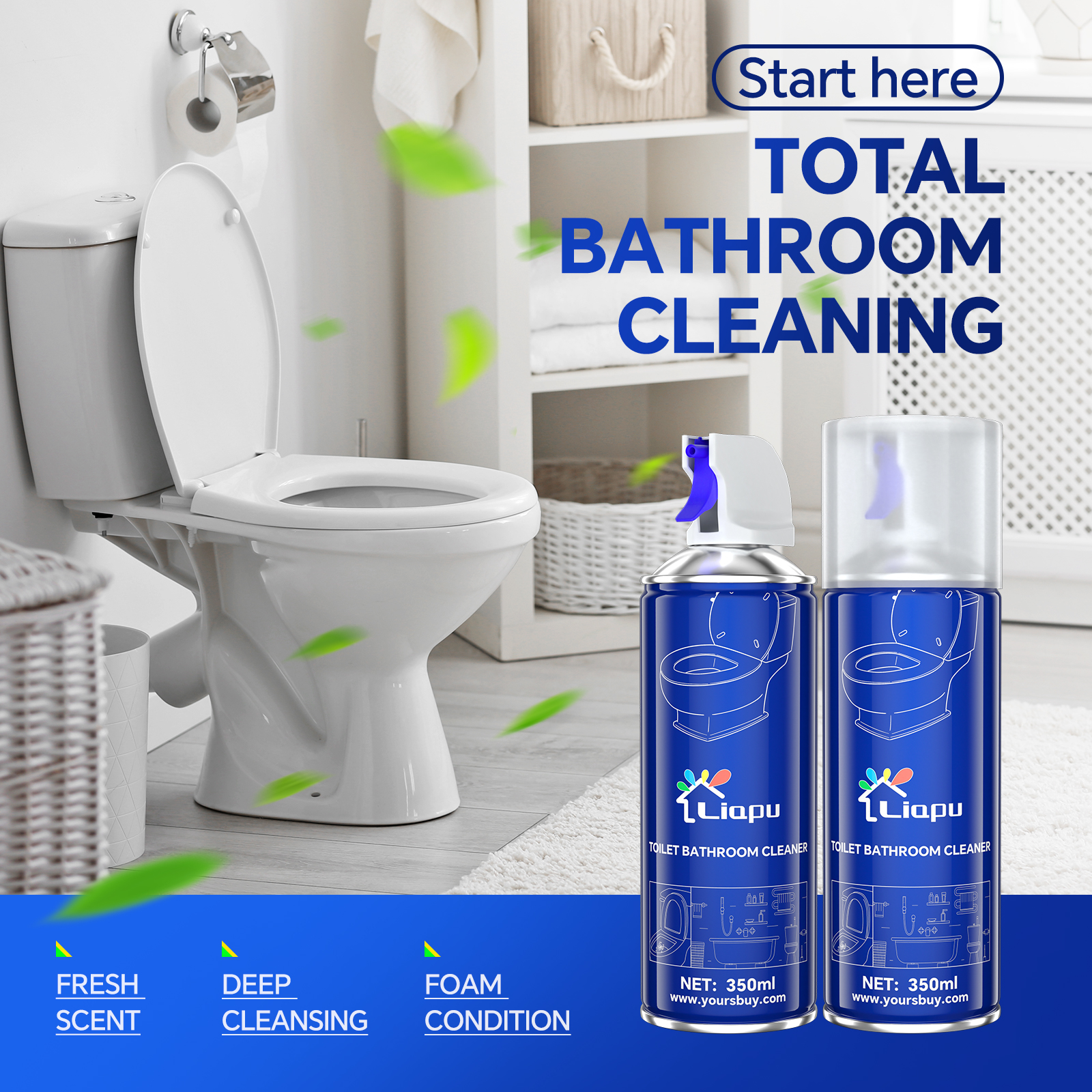 Liapu Multi-Purpose Toilet Bowl Cleaner - Foam Formula, Eliminates Germs, Quick 30-Second Cleaning, Effective Stain Removal, Ideal for Home & Outdoor Use