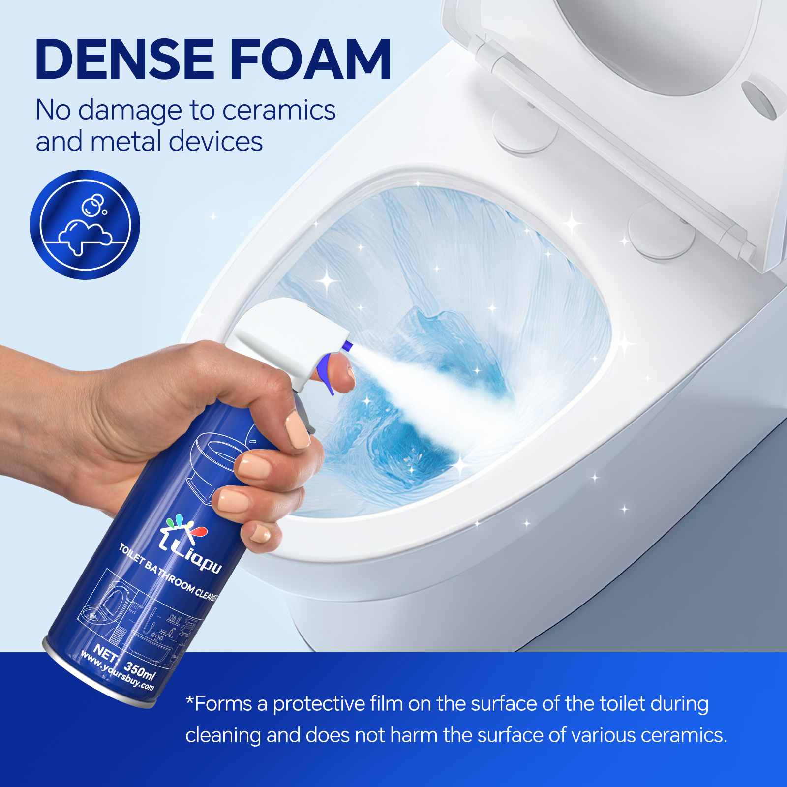 Liapu Multi-Purpose Toilet Bowl Cleaner - Foam Formula, Eliminates Germs, Quick 30-Second Cleaning, Effective Stain Removal, Ideal for Home & Outdoor Use