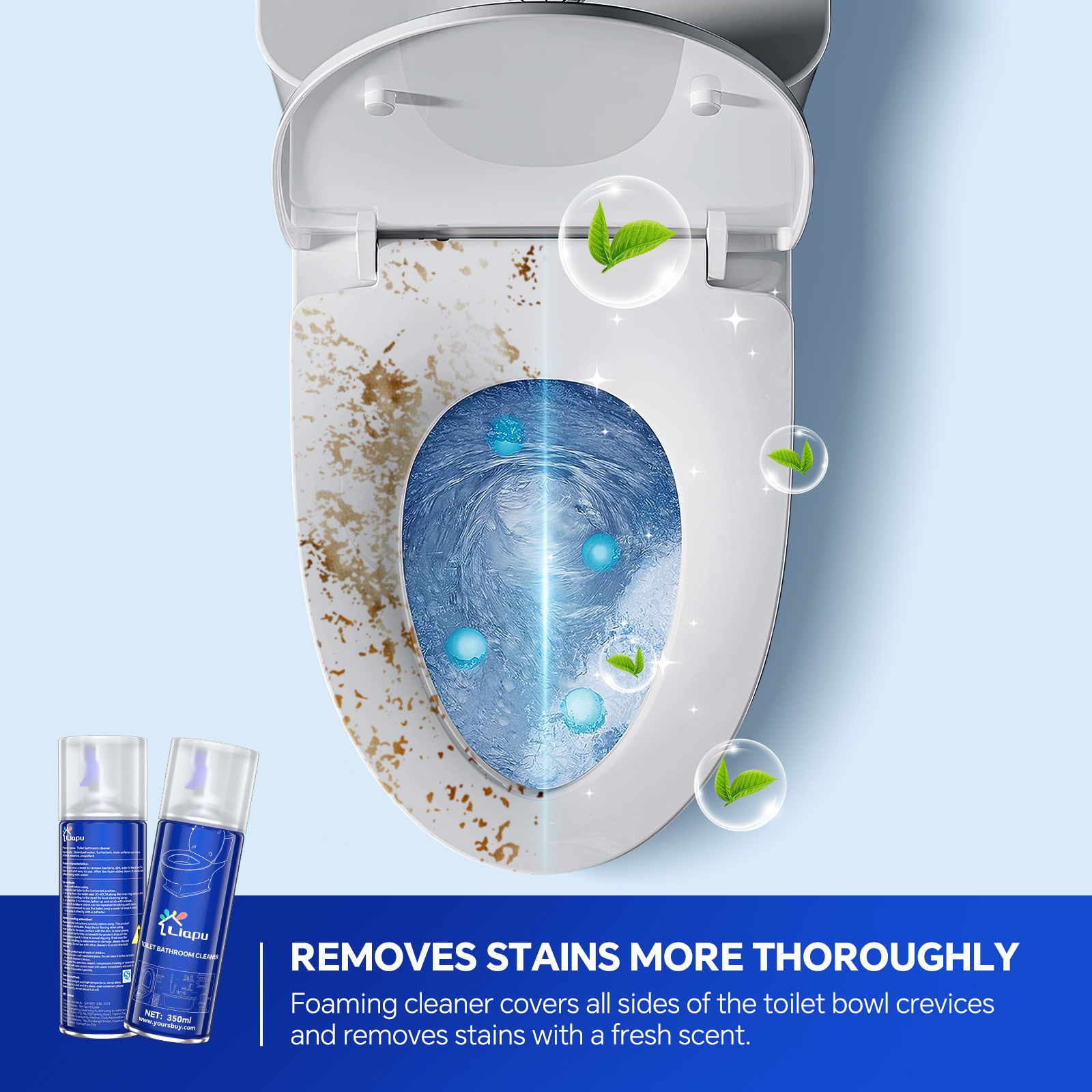 Liapu Multi-Purpose Toilet Bowl Cleaner - Foam Formula, Eliminates Germs, Quick 30-Second Cleaning, Effective Stain Removal, Ideal for Home & Outdoor Use