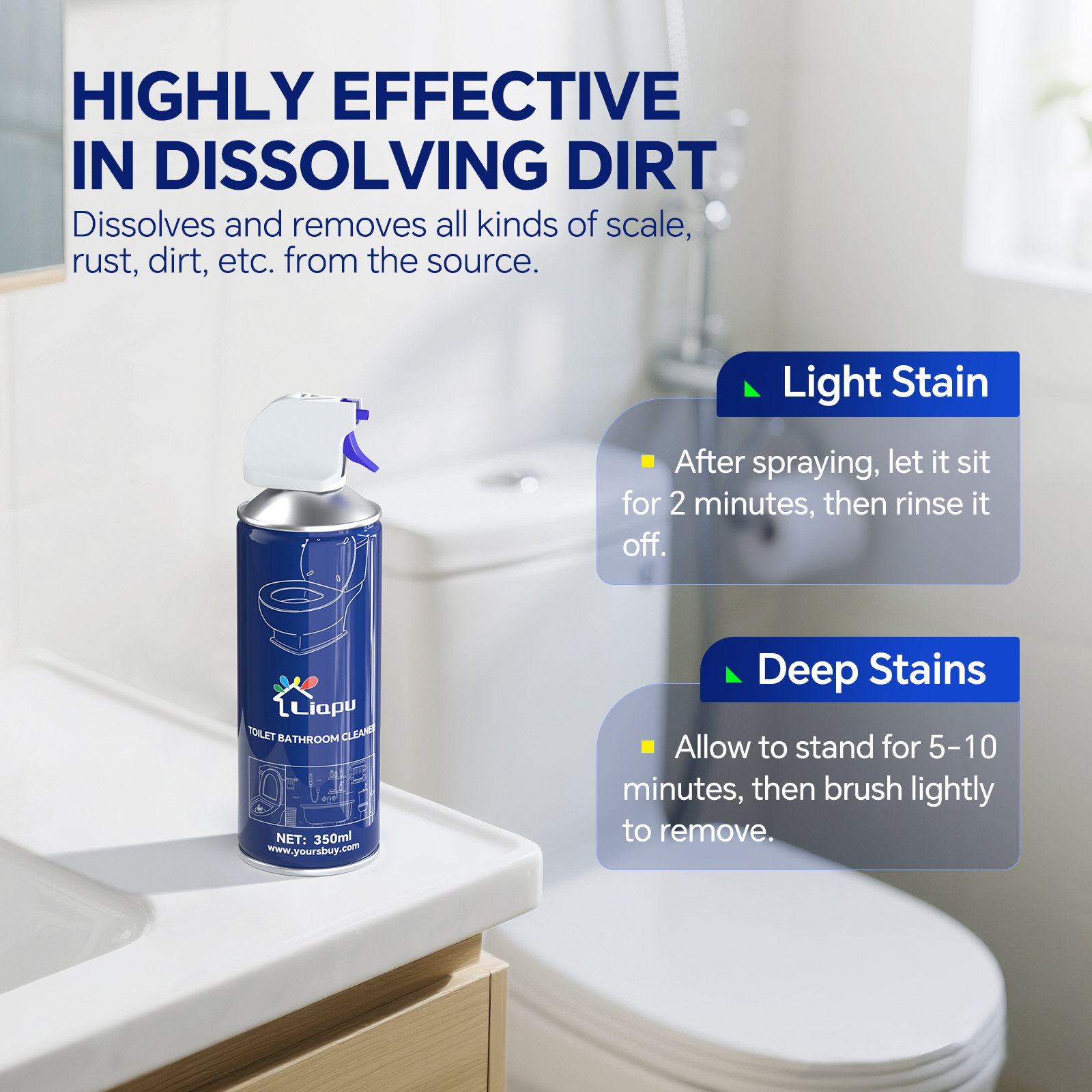 Liapu Multi-Purpose Toilet Bowl Cleaner - Foam Formula, Eliminates Germs, Quick 30-Second Cleaning, Effective Stain Removal, Ideal for Home & Outdoor Use