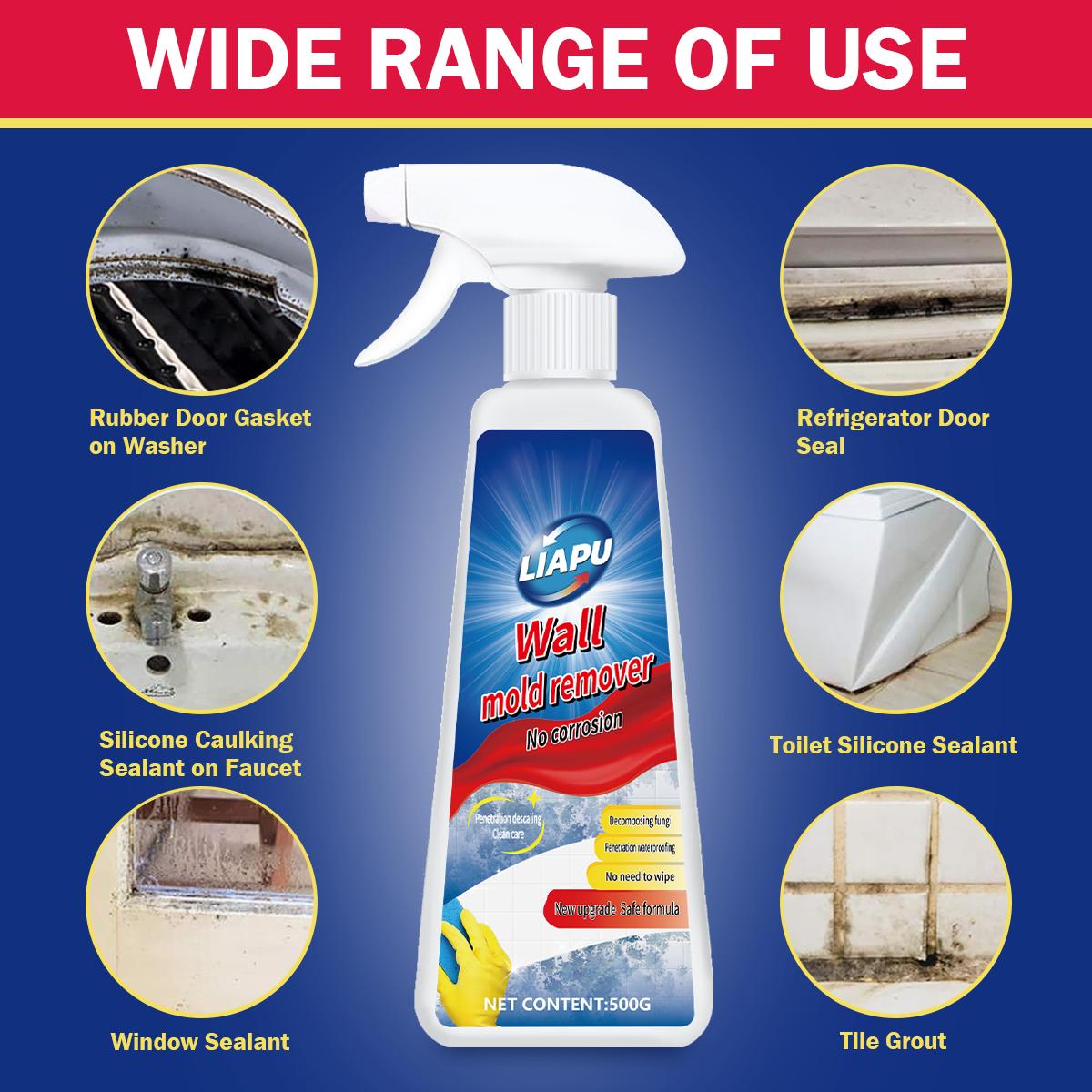 Liapu Wall Mold Remover Liquid - Prevents Mould Regrowth for Rubber Door Gasket Refrigerator Seal Silicone Caulking Toilet Seal Window Tile Grout