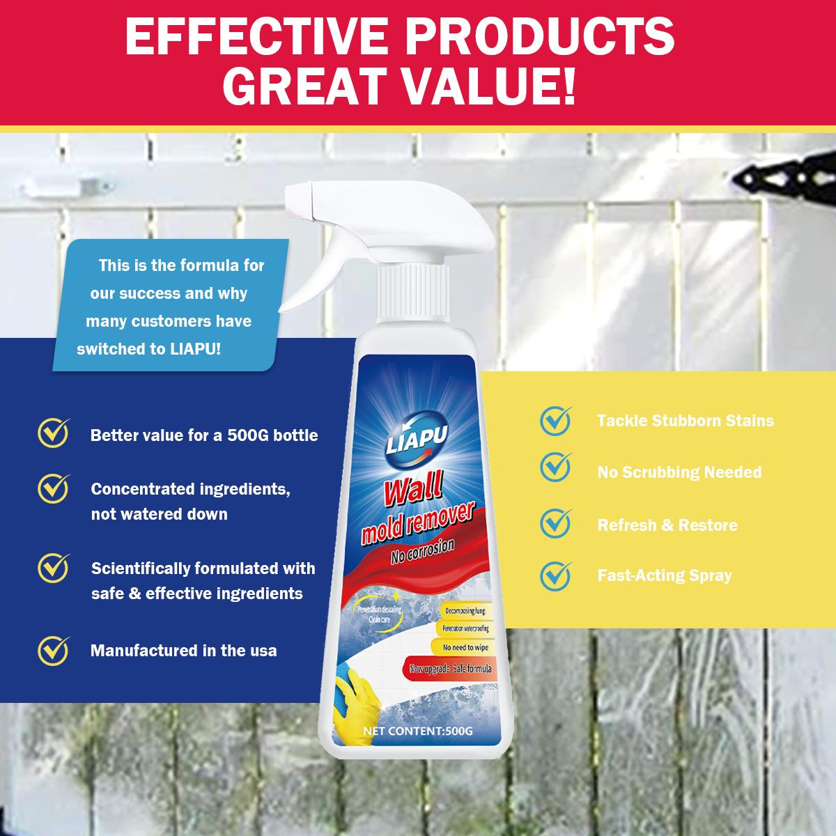 Liapu Wall Mold Remover Liquid - Prevents Mould Regrowth for Rubber Door Gasket Refrigerator Seal Silicone Caulking Toilet Seal Window Tile Grout