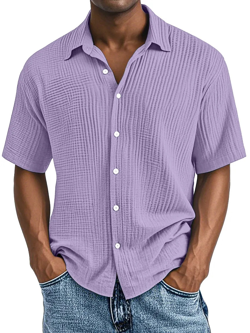 [Copy]Men's Casual Loose And Comfortable Textured Short-sleeved Shirt