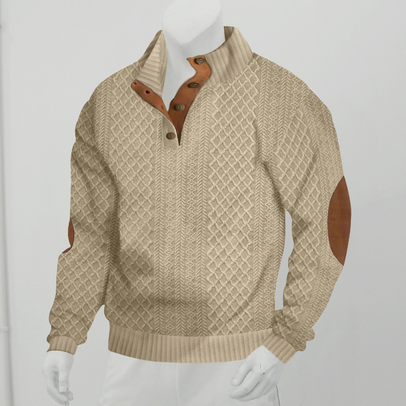 Men's Outdoor Casual Stand Cashmere Button Long Sleeve Sweater
