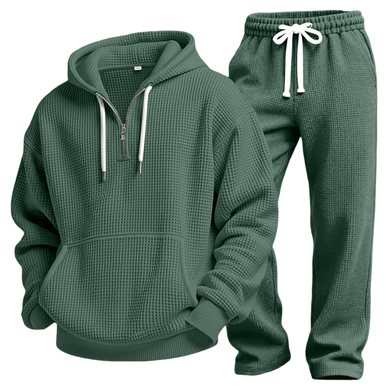 Men's Autumn And Winter Waffle Texture Zipper Hooded Sweatshirt Straight Pants Casual Set